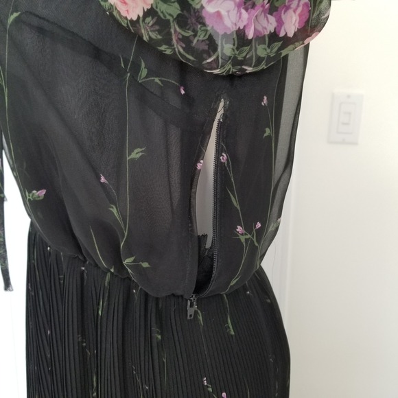 Vtg Maxi Dress Black Floral Chiffon Balloon Sleeve Pleated Y2K Fairy Goth Gown - Picture 6 of 16